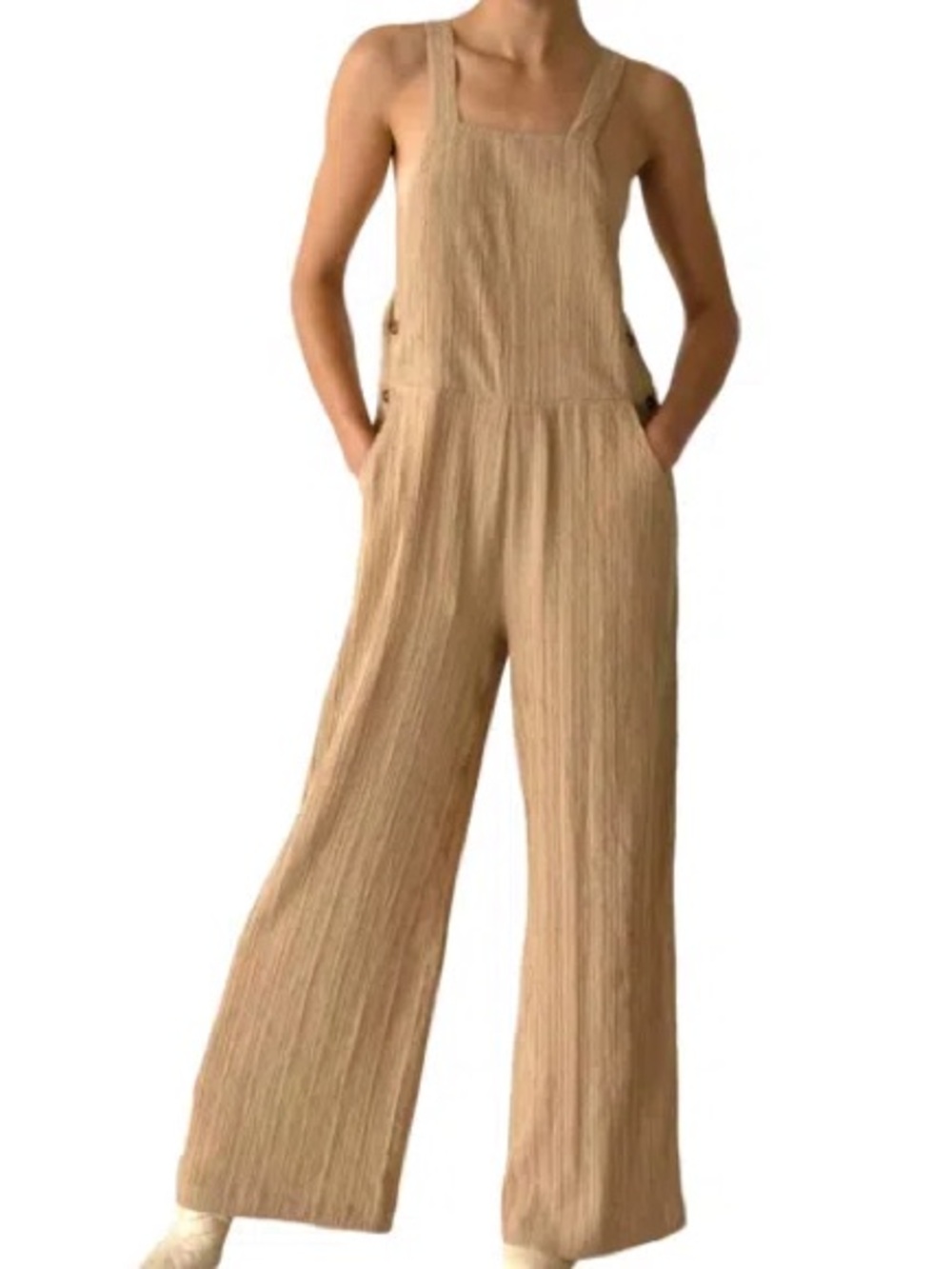 The Range Woven Ripple Jumpsuit-Tan-Small